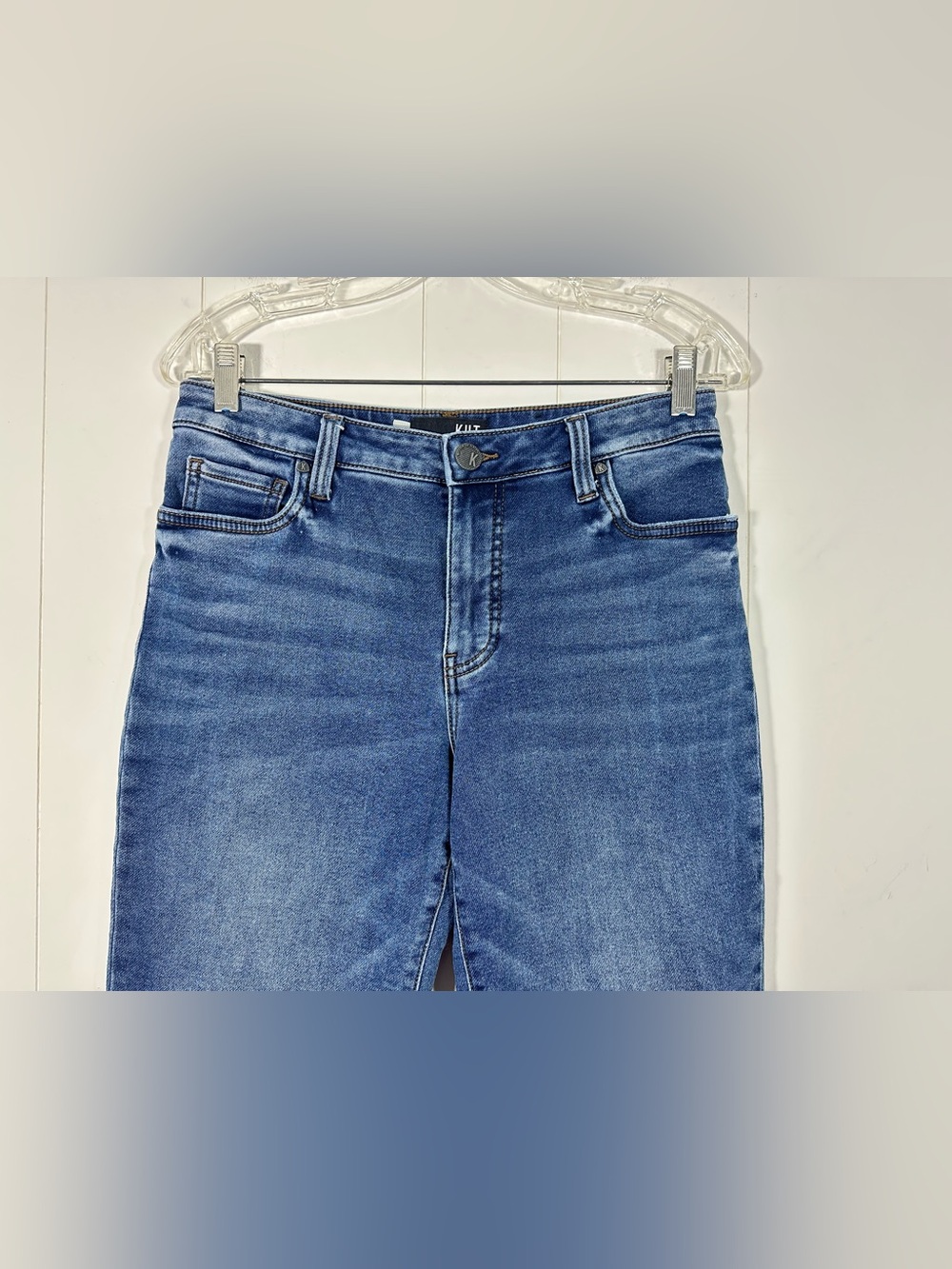 Kut from the Kloth Sz 6 Kelsey Fab Ab Ankle Flare Jeans High Rise Raw Hem Denim - Picture 2 of 13